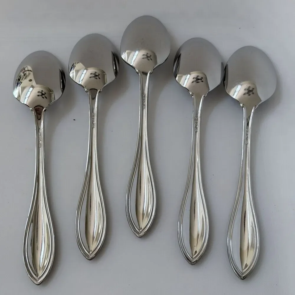 5Pc Oneida Arbor-American Harmony Teaspoons 6 1/8” Stainless Glossy